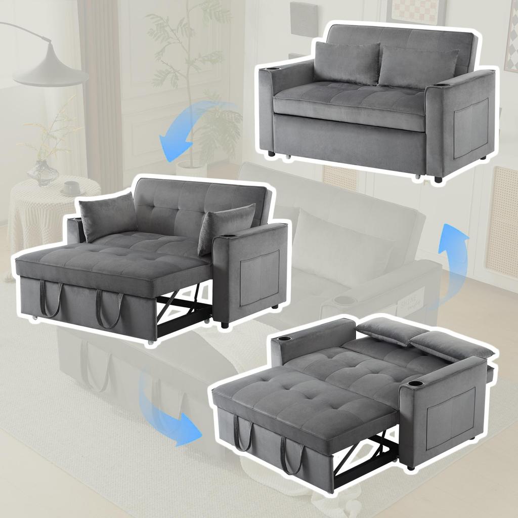 Schlafsofa Flieks, 2-Sitzer Sofa mit Bettkasten, Verstellbarer Rückenlehne