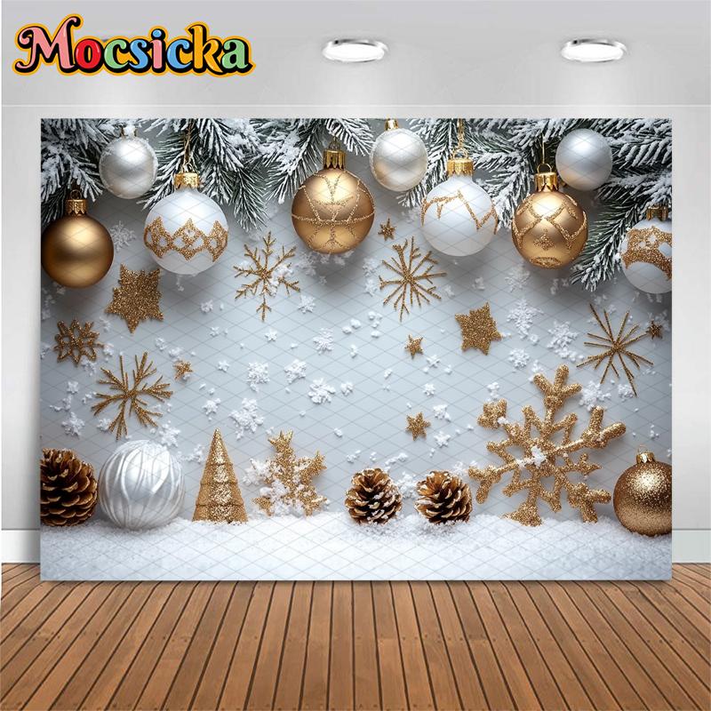 Mocsicka Winter Snowflake Photography Background Christmas New Year Party Snow Ball Decoration Birthday Photo Backdrop Wallpaper