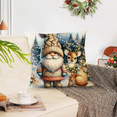 1pc Retro Christmas Cartoon Pillowcase New Style Christmas Living Room Sofa Decoration Pillowcase Square Soft and Comfortable