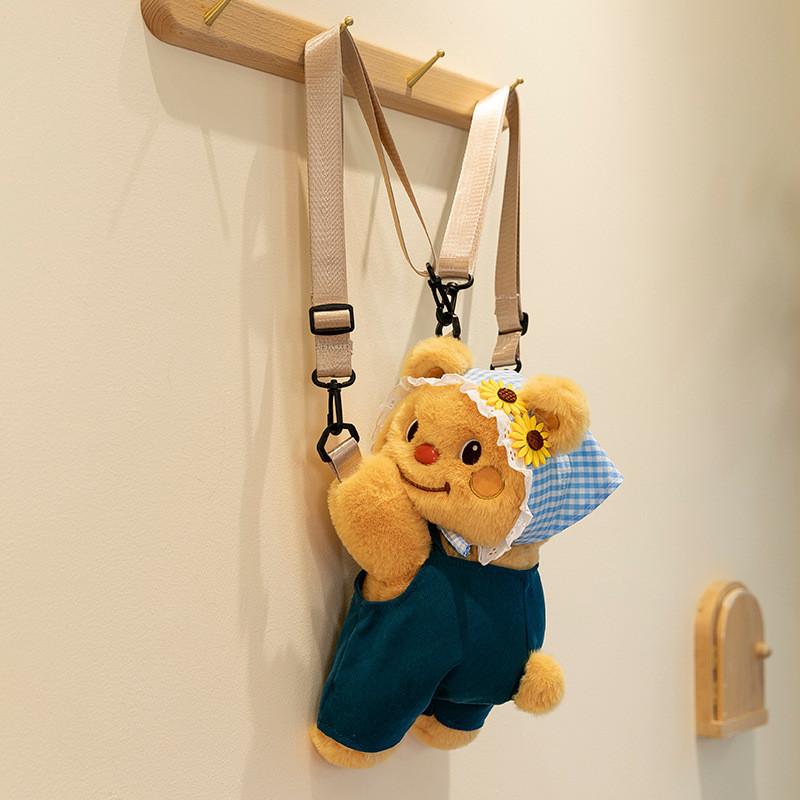 Denim Bear Butter Overalls Plush Backpack Cute Teddy Bear Going Out Bag Shoulder