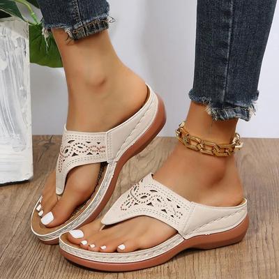 2024 New Women's Thick-soled Sandals Solid Color Beach Casual Wedge Flip-flops Advanced Orthopedic Open Toe Non-slip Outdoor