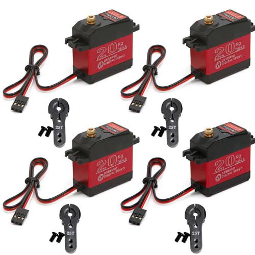 RCmall 4-Piece Set DS3218 Waterproof 20KG Digital Servo, Full Metal Digital Steering Servo with 25T Servo Arm for RC (270)