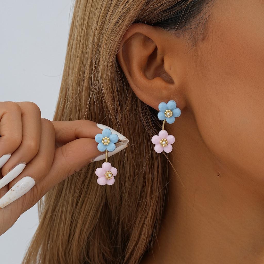 Resin Stylish Floral Stud Earrings Trendy Geometric Design Women For
