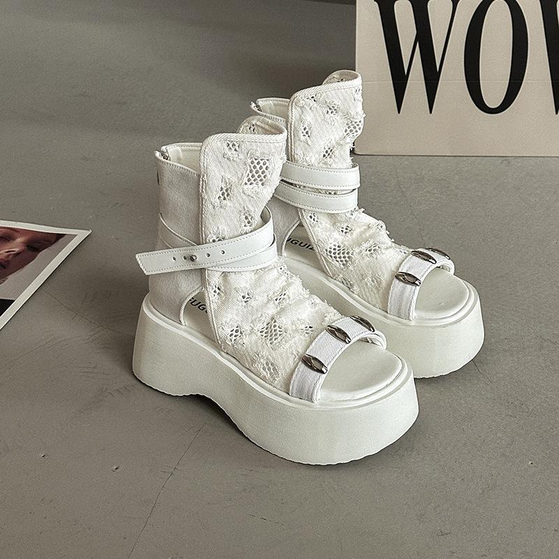 

Ретро дизайн полые короткие ботинки дышащие модные крутые ботинки женские летние модные нишевые универсальные босоножки на платформе с открытым носком 40