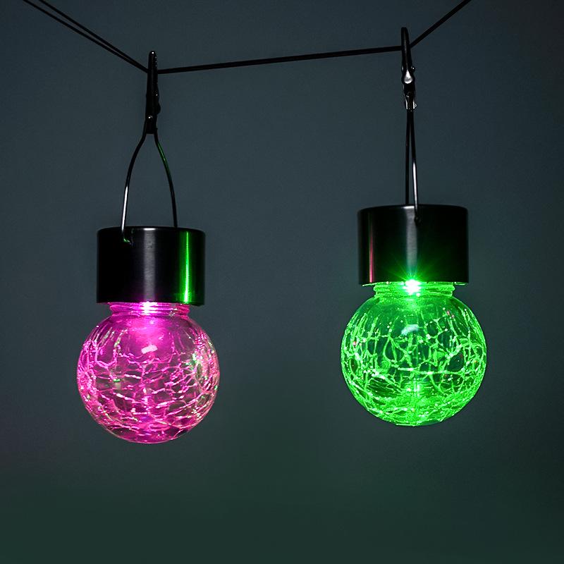 Solar LED Crackle Glass Ball Pendant Garden Light