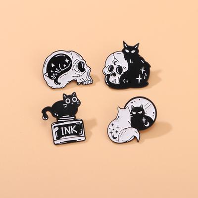Original Cross-border Cartoon Skull Black Cat Brooch Punk Style Animal Alloy Enamel Pin Badge for Clothes Backpack Decor