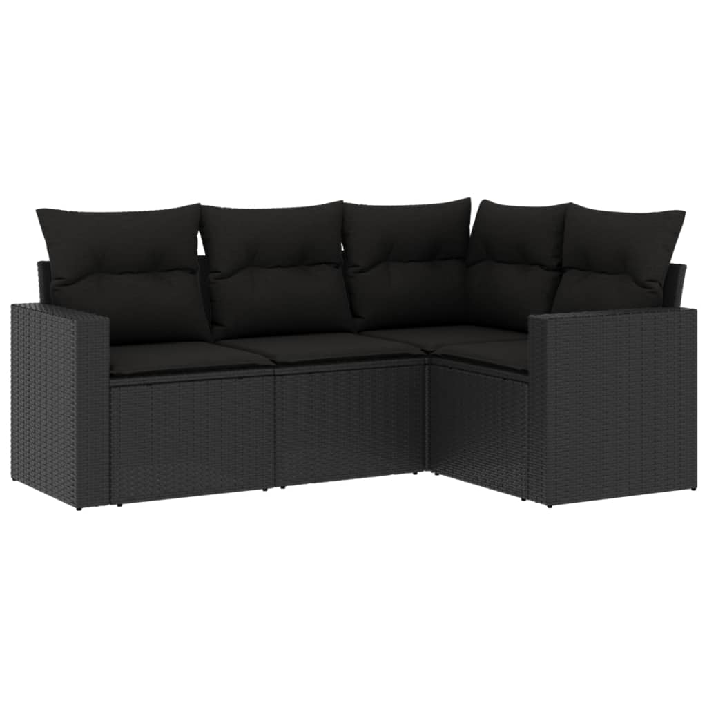 Vidaxl 4-Cz. Garden Lounge Set, Cushions, Black PE Rattan