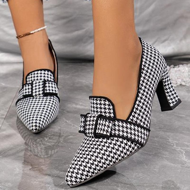 Fashion Spring Autumn Vintage Plaid Pumps Women Plus Size 36-43 Pointed Toe High Heel Shoes Woman Shallow Slip On Pumps with Heels Lady