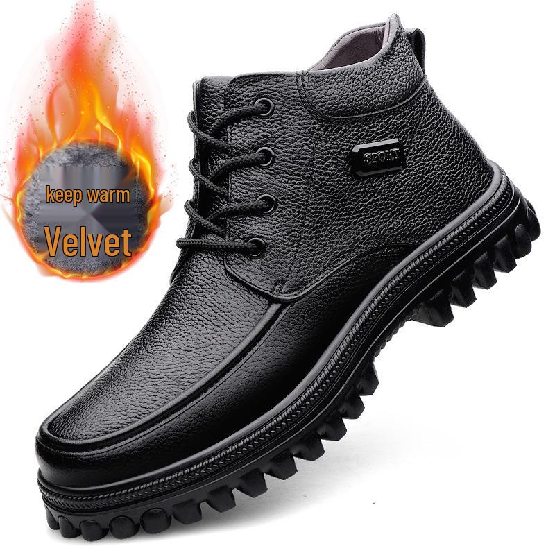 Extra-Large Men's Leather Martin Boots, Size 47-51, Wide Fit, Thick Sole, Mid-Top, Plus Velvet, Autumn/Winter