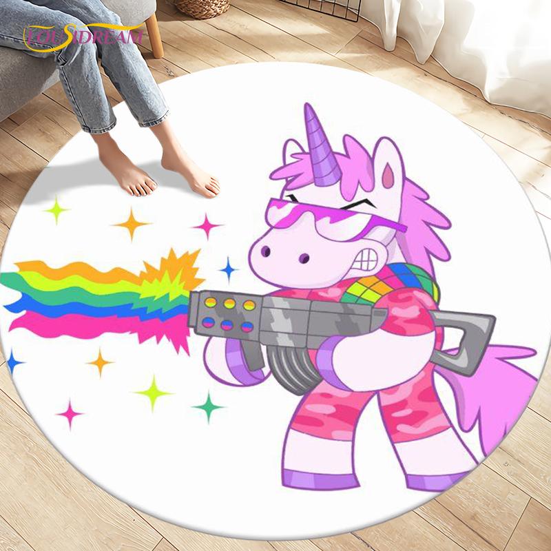 Children's Cartoon Cute Unicorn Animals Area Rug Round Carpets Rugs for Living Room,Kids Play Crawling Soft Non-slip Floor Mats