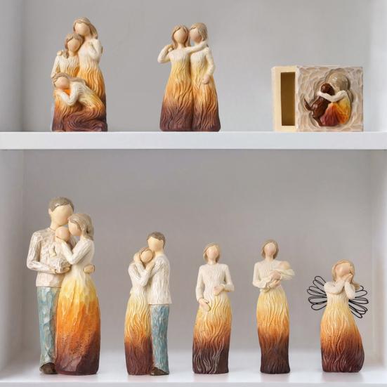 Resin Carving Family Figurine, Mother Father Son Daughter Statue, Hand-Painted Parents Kids Sculpture, Gift for Mother's Day Father's Day