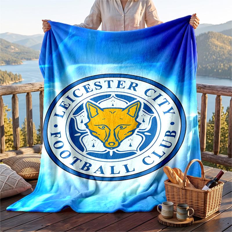 Warm Flannel Blanket Leicester City Pattern, Lightweight Comfortable Throw Blanket for Bed Sofa Use