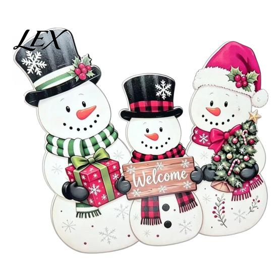 Santa Claus Decor Christmas Wooden Hanging Sign, 2D Snowman Welcome Door Plaque, Xmas Wall Farmhouse Art Ornament, Holiday for Front Porch, Entryway,