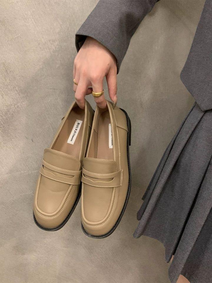 French flat-soled retro brown loafer single shoes women's shoes 2025 new spring and autumn black British style small leather shoes