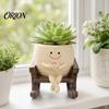 Decorative Garden Planter Smile Face Rocking Chair Pot for Indoor Outdoor Plants, Sit Modern Resin Succulents Flower Pots, Cute Head Planters