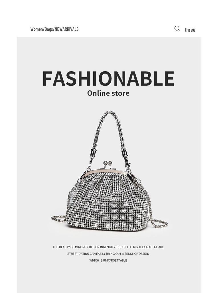Shiny Rhinestone Crossbody Evening Clutch Bag with Chain
