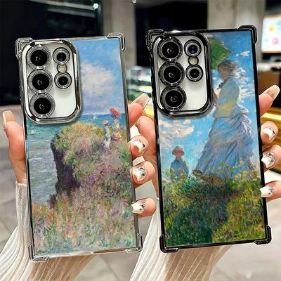 Claude Monet Oil Painting Plating Phone Case For Samsung Galaxy S24 S25 FE S26 Edge S23 Ultra S22 S21 Plus S20 Anti-Fall Airabag