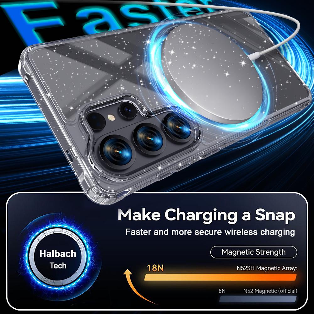 Airbag Antiknock Glitter Case For Samsung Galaxy S26 Plus S25 S24 Ultra for Magsafe Magnet Wireless Charging Matte Cover