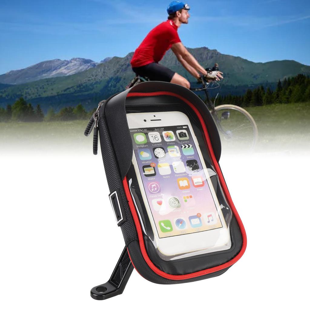 Cycle Phone Front Frame Bag Water Proof 360° Rotation Front Visor Design Touch Screen Cycle Phone Holder Case Rear View Mirror Type Red