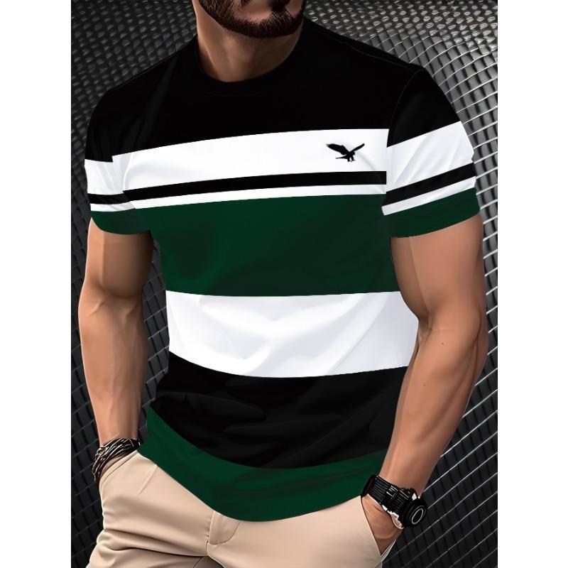 Summer Round Neck 3D Color Block Print Top Fashionable Casual Short Sleeved Men's T-shirts
