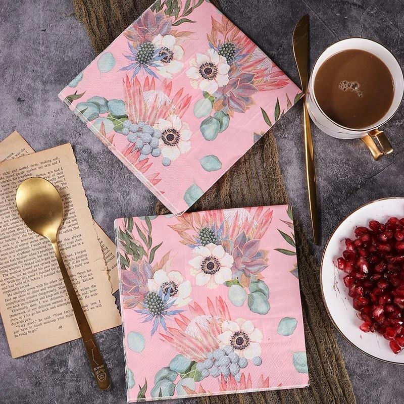 Servilleta de fiesta desechable de doble capa, 20 unidades/paquete, estampado de flores de base