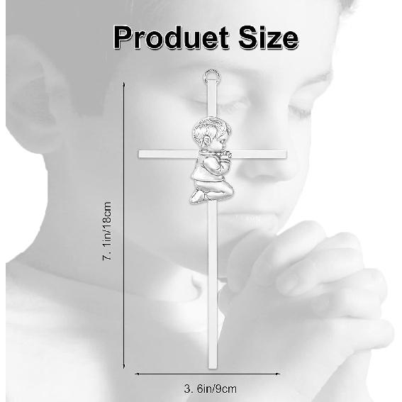 Baby Wall Cross Baptism Gifts for Boys, 7-inch Silver Blessing Boy Baptism Crosses for First Holy Communion Christening and Dedication Baptismal
