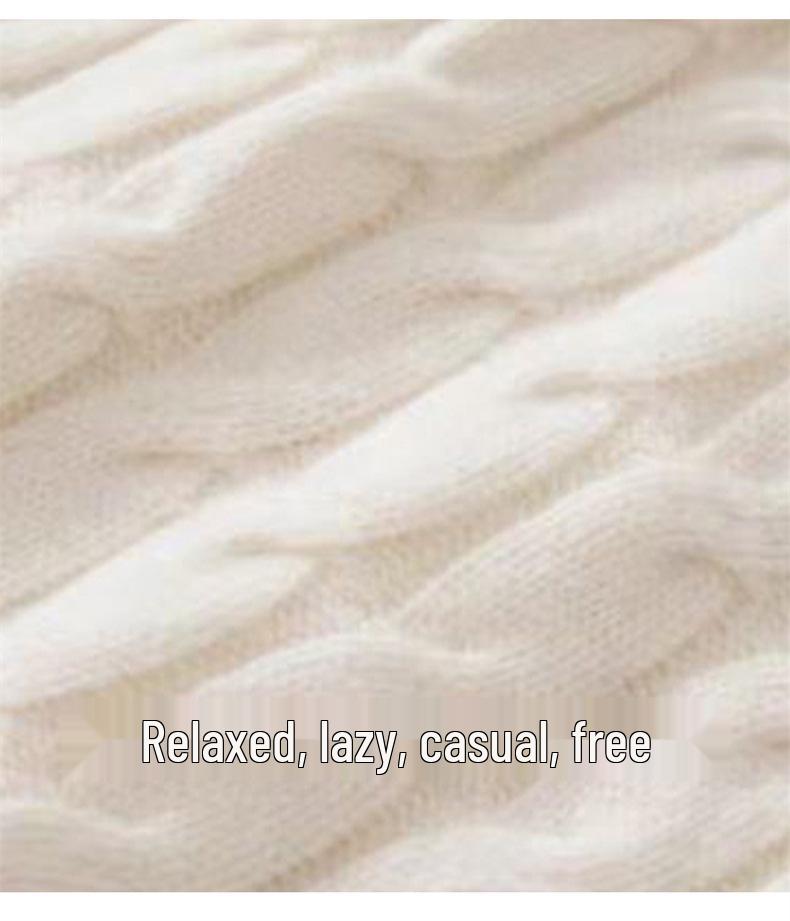 Women's Double Zipper Wool Coat - Retro Cable Knit Long Sleeve Cardigan with Lapel