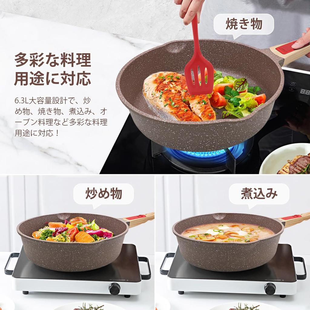 RANXINGST Frying Pan 28cm with Silicone Deep Fire Ceramic Coating Removable Easy To PFOA PFOS Brown Lid, Stir-Fry Pot, IH/Gas Compatible, Non-Stick &
