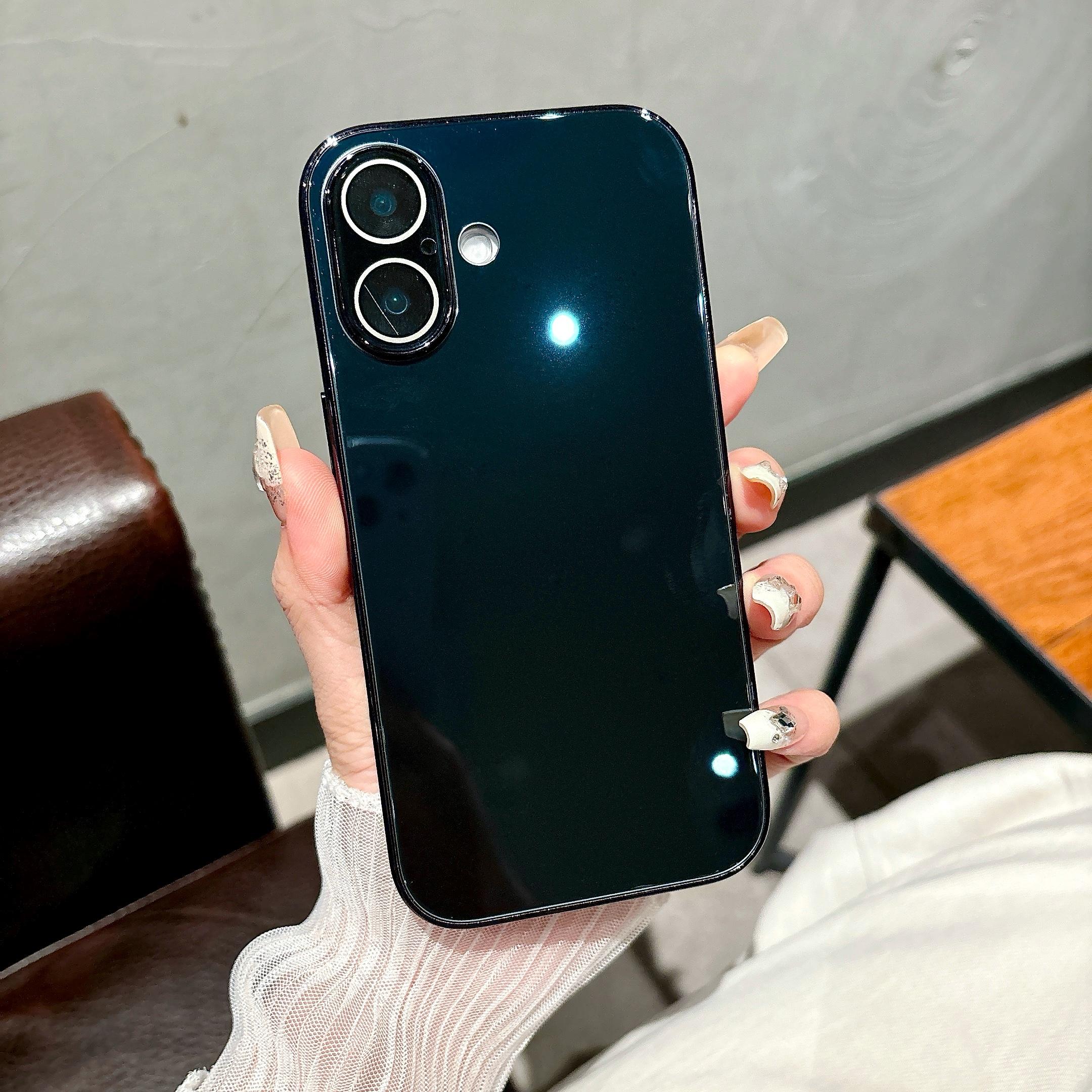 

Чехол для iPhone 16 15 14 13 12 11 Pro Max с покрытием из закаленного стекла, защитный чехол для задней панели, глянцевый, ударопрочный, жесткий чехол For iPhone 11 чёрный