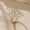 Brilliant Unique Leaves Gold Color Ring for Women Dazzling Exquisite Trendy Finger Ring Modern Temperament Wedding Party Jewelry