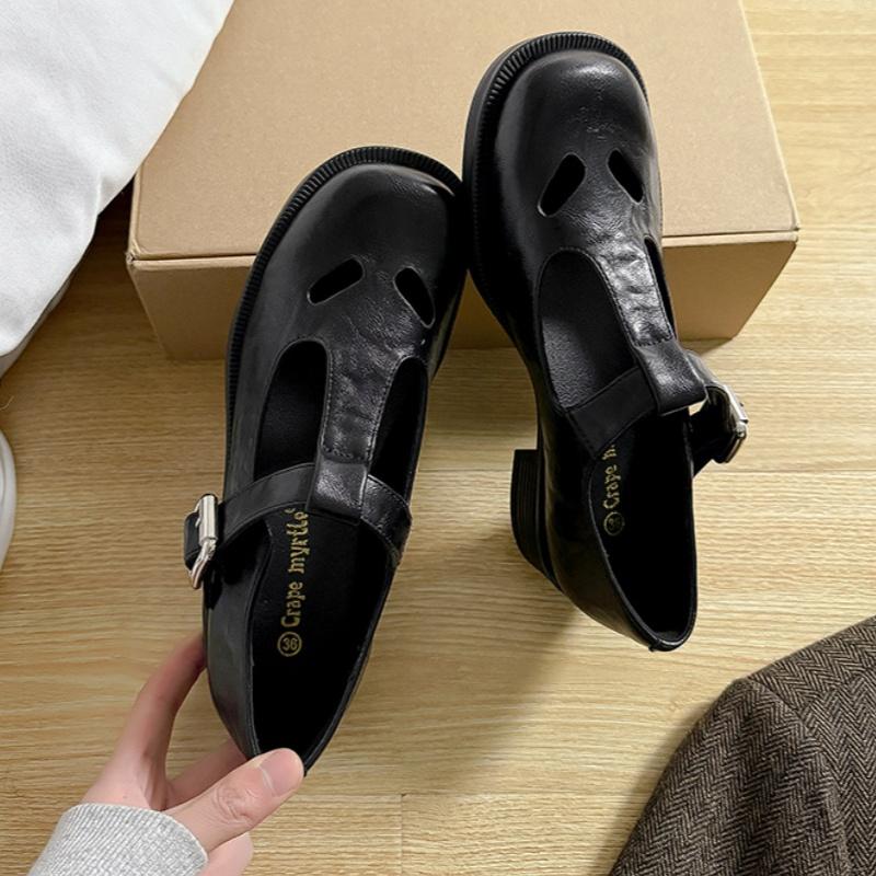 Fashion Fashion Elegant Hollow Out Thick Heel Shoes Spring Female Flat Shoes 2025 Designer Vintage College Style Mary Jane Shoes Women