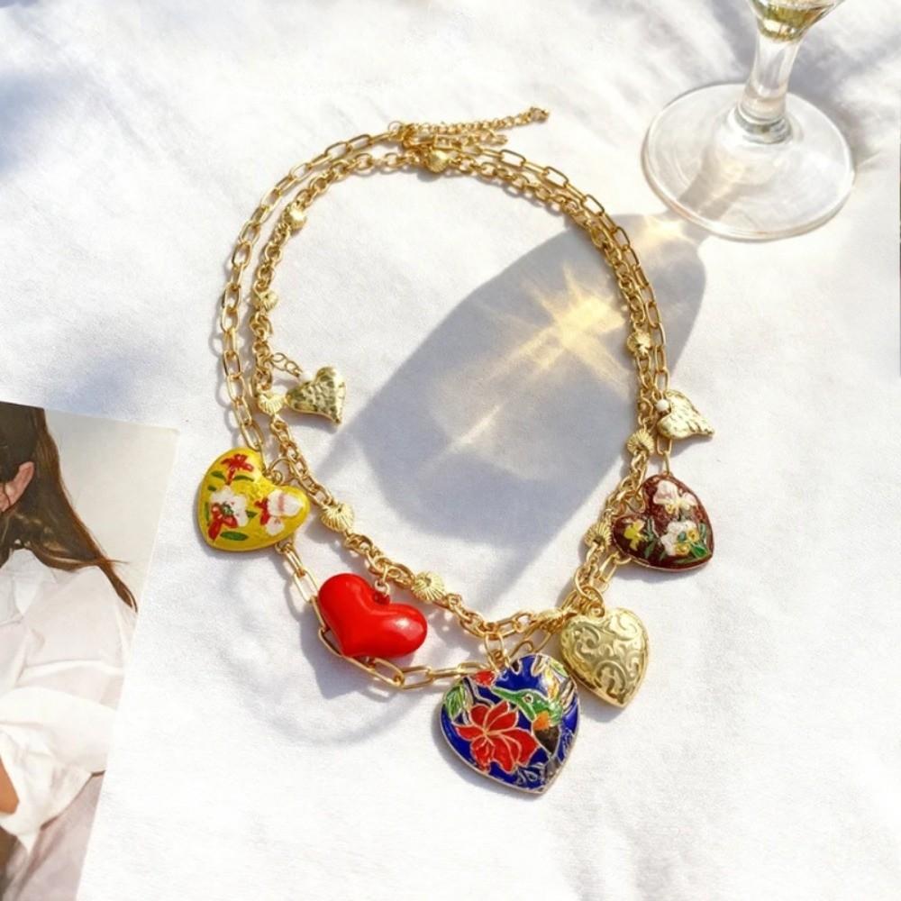 Gold Multi-Layer Enamel Necklace Unique Bohemian Collarbone Chain Women