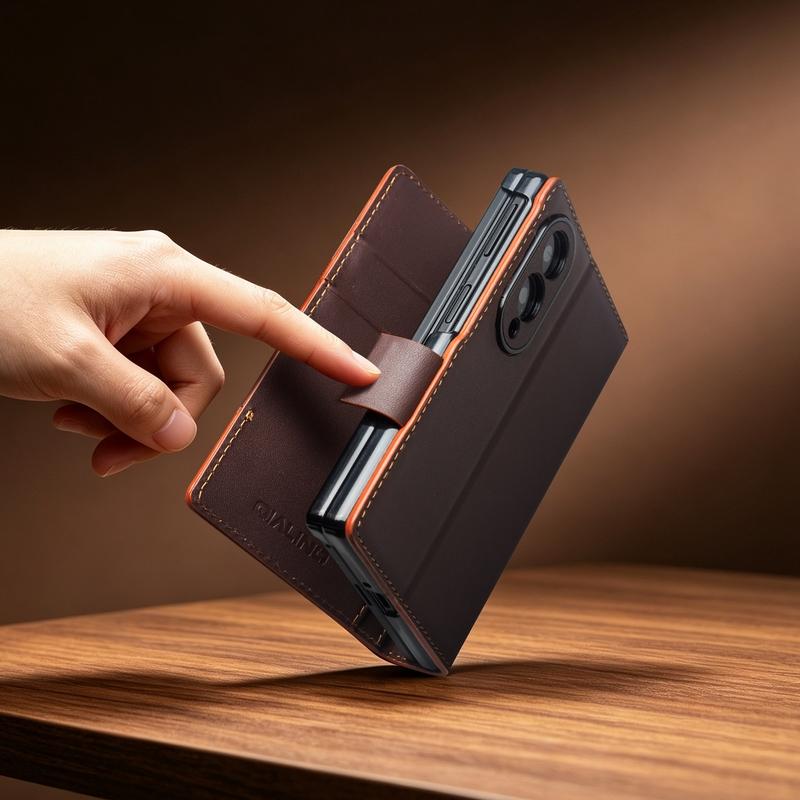 For Samsung Galaxy Z Fold 8 Fold8 Phone Case Leather Protective Cover Card Insert Flip All Inclusive Bracket Magnetic Cowhide