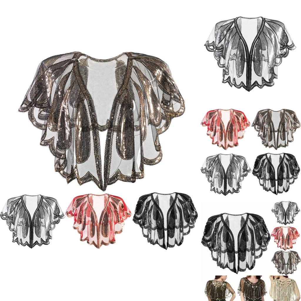 Vintage 1920er Damen Schal Perlen Pailletten Abend Cape Bolero Flapper Überwurf Für Party Und Hochzeit