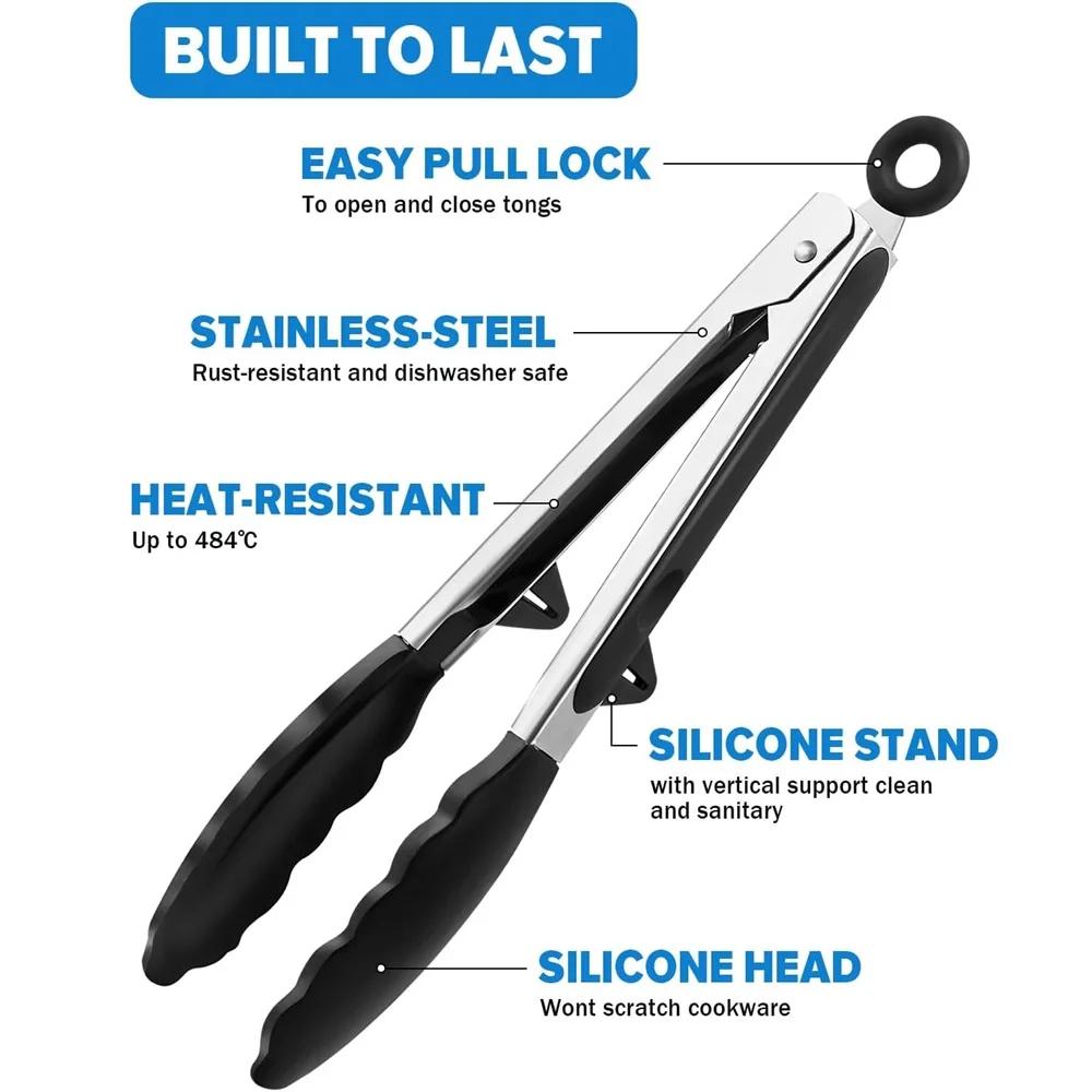 Food Tongs Stainless Steel BBQ Pasta Tongs Steel Handle Lock Design Bread BBQ Tongs Salad Cooking Kitchen To