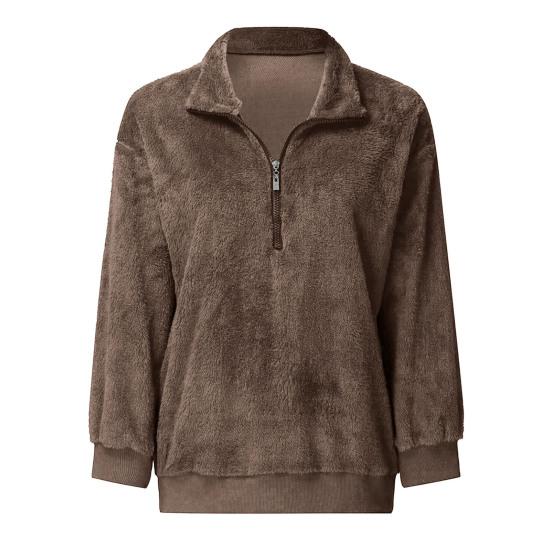 Sweatshirt Coat Long Sleeve Windproof Plush Trendy Turtleneck Zipper Neck Women Fluffy for Home