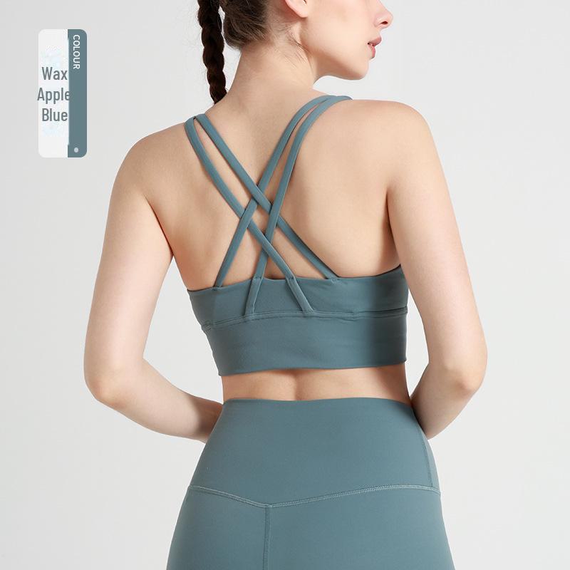 European-American Style Cross-Back Sports Vest: Shock-Absorbing Gathered Sports Bra & Nude Yoga Top for Women