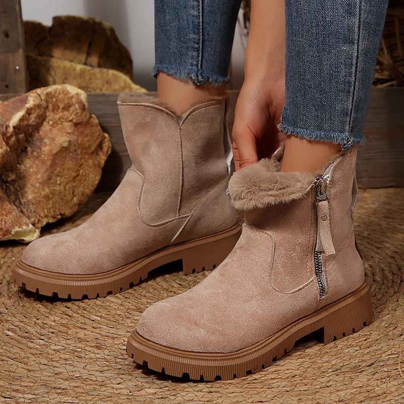Fashion Vintage Faux Suede Platform Ankle Boots Women Anti Slip Fleece Lining Snow Boots Woman Plus Size 36-43 Thick Sole Short Booties