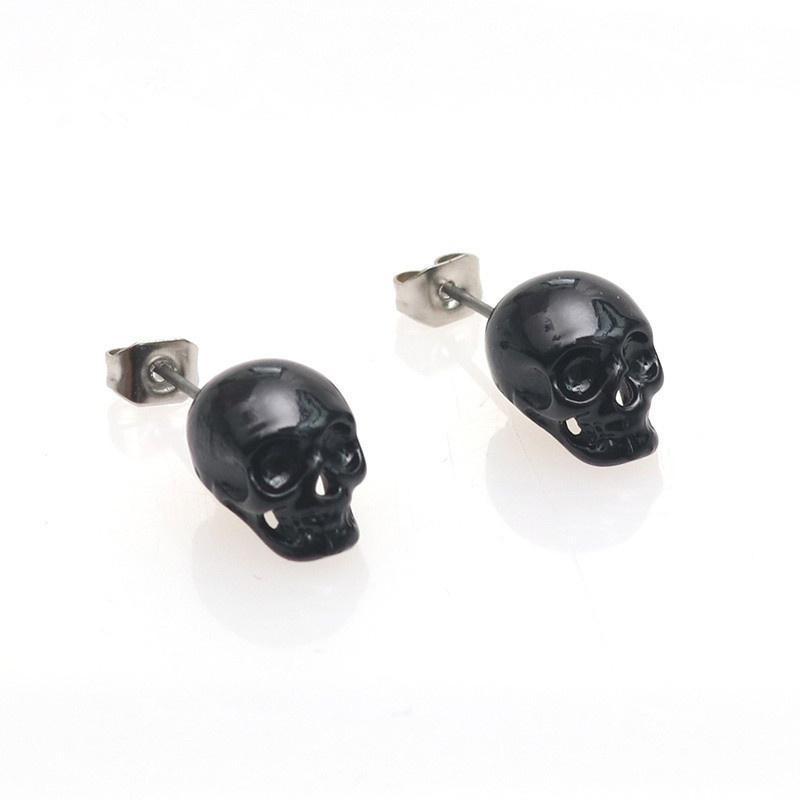 1pair Punk Skull Earrings for Men Boys Cool Jewelry Hip Hop Stud Vintage Rock Skeleton Style