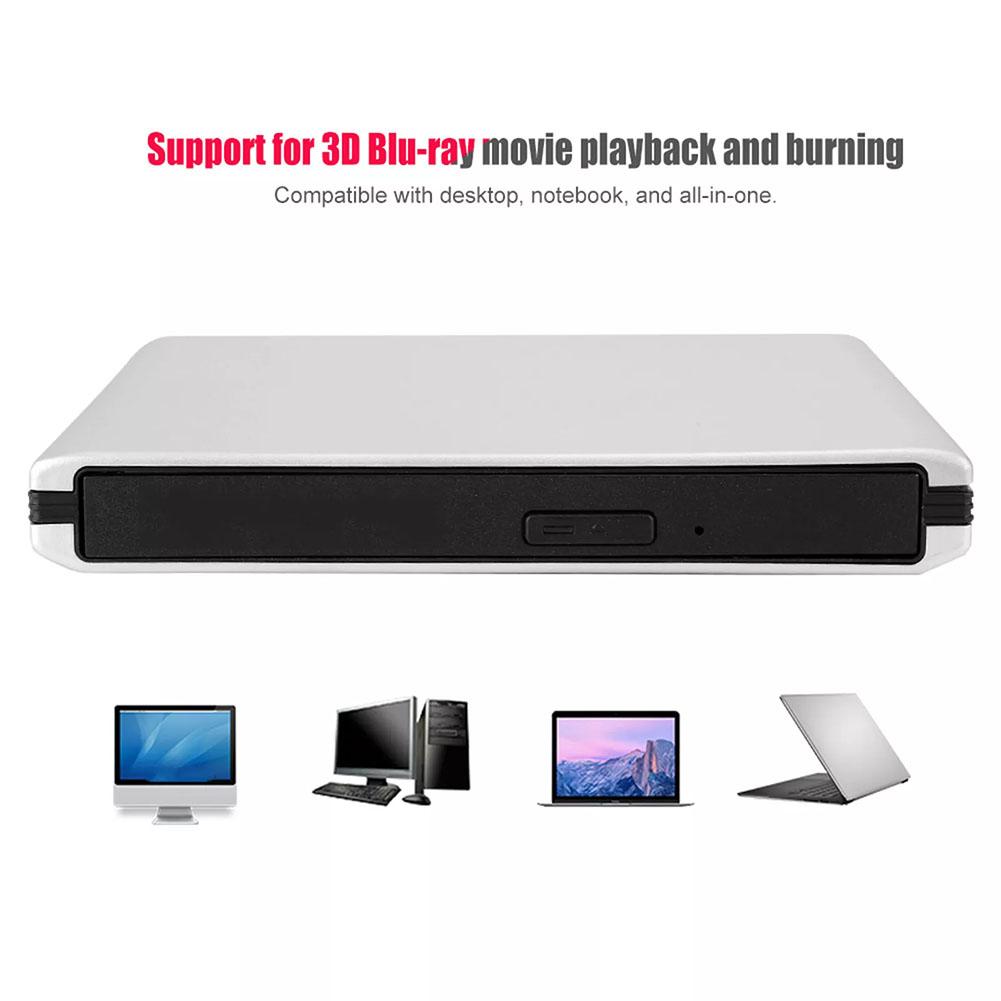 For Blu-Ray Burner USB3.0 External Optical DVD Drive Recorder BD-RE/ROM 3D Blu-Ray Players Writer Reader for Windows Laptop