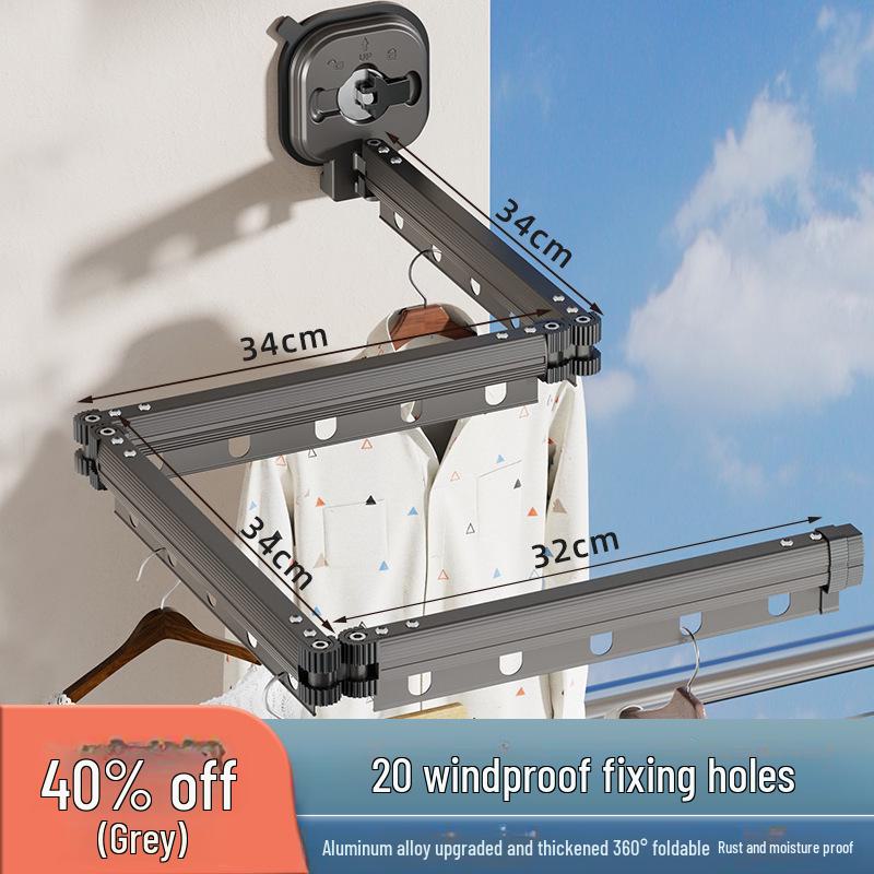 "Punch-Free Suction Cup Folding Clothes Rack - Telescopic Invisible Balcony Rod"