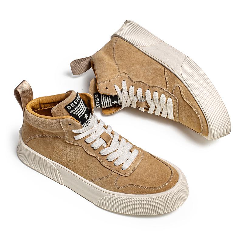 Men's Korean Style High-Top Skate Sneakers - Leather, Thick Sole, Height-Increasing, Trendy Casual Shoes for Teens (Spring/Autumn)