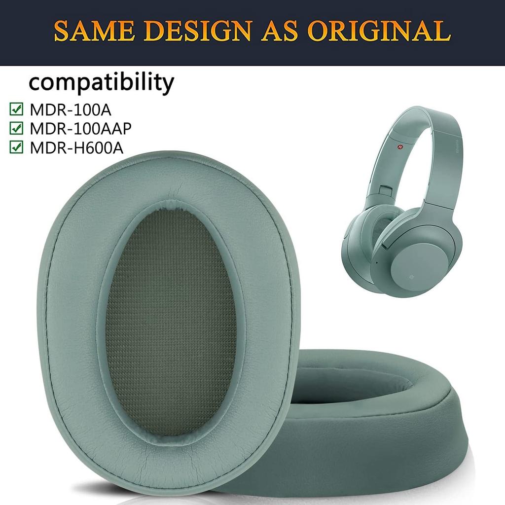 SOULWIT Replacement Ear Pads, Ear Cushions for Sony MDR-100A, MDR-100AAP, and MDR-H600A Headphones, Soft Leather and Noise-Isolating Foam (Green)