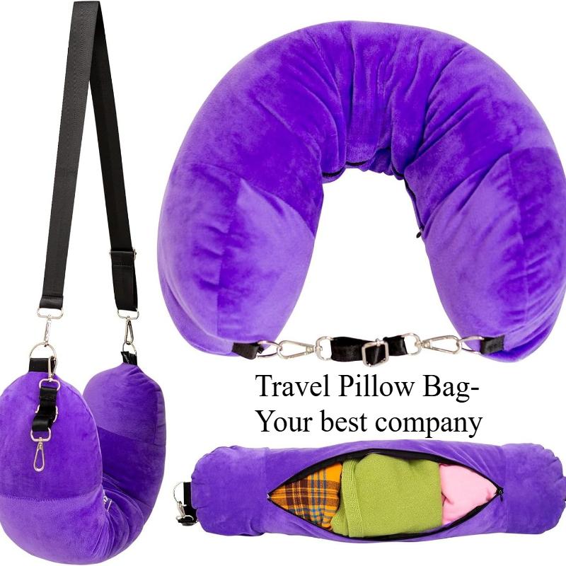 Travel Neck Pillow Self Filling Portable Stuffable Neck Pillow Airplane Car Travel Pillow Refillable Support Cushion Travel Bag
