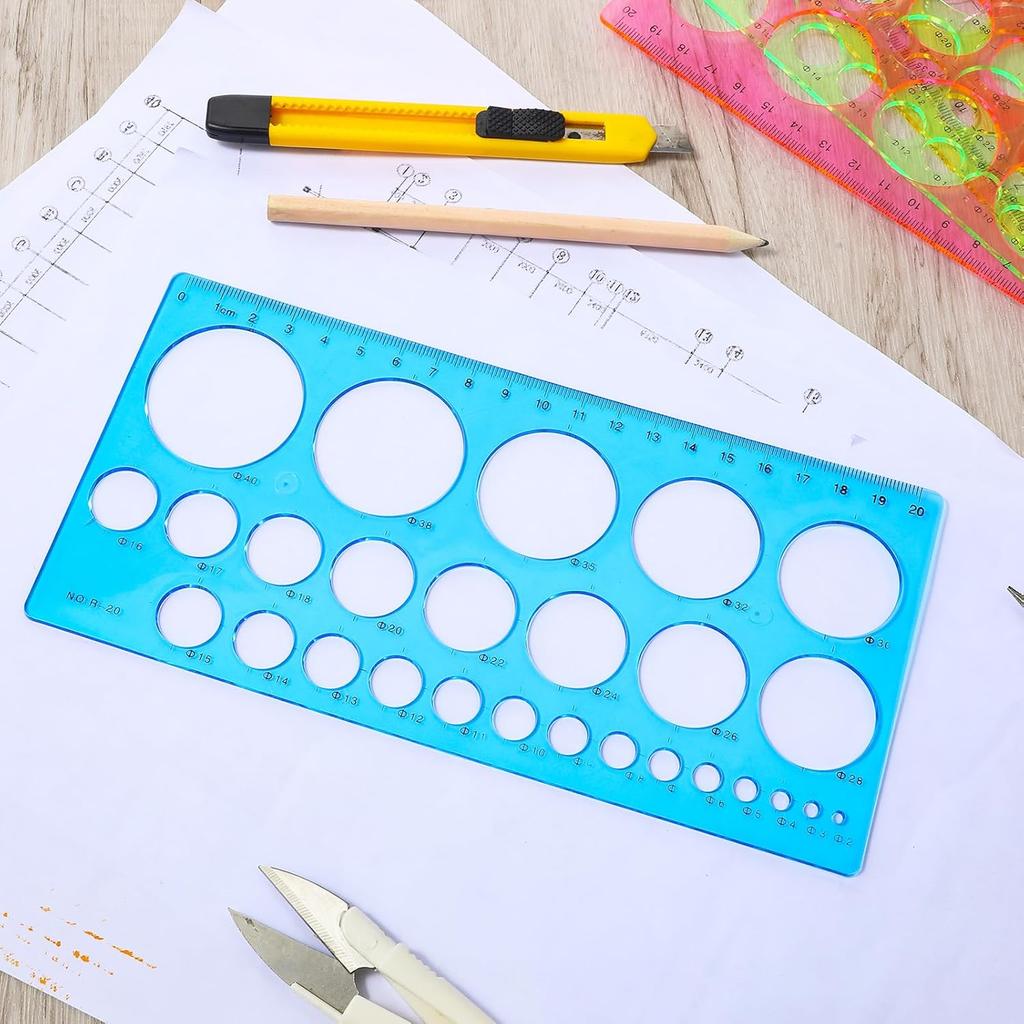 5 PCS Circle Template Plastic Circle Stencil Template Multi-Function Circles Oval Measuring Templates Measuring Geometry Ruler Formwork Drawings