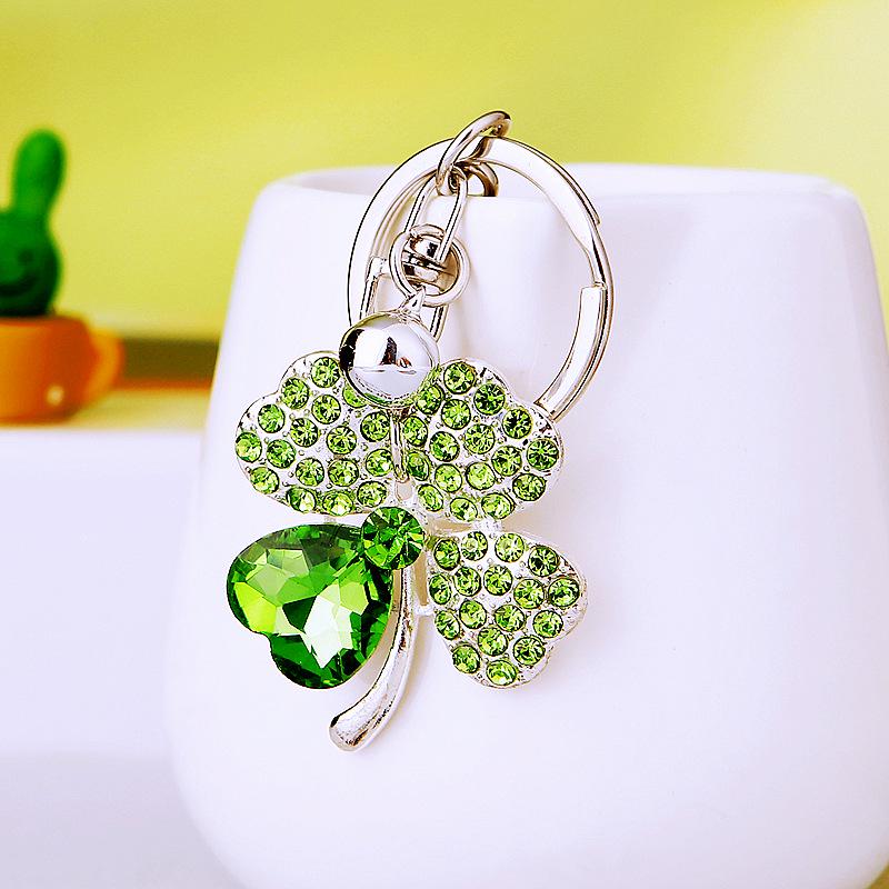 Four-Leaf Clover Rhinestone Keychain Pendant - Women's Flower Charm Keyring Gift