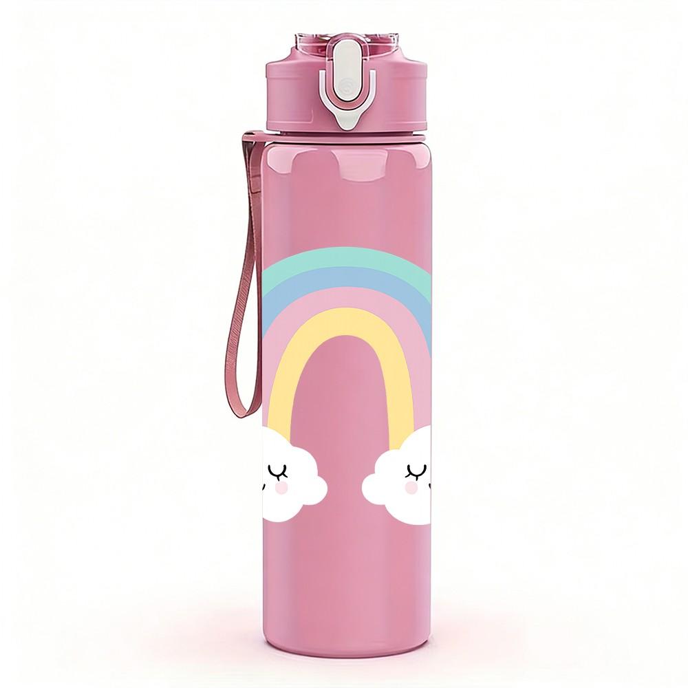 1PC Pastel Rainbow Cloud 750ml Color Plastic Sports Water Bottle Leakproof Flip Straw Lid Suitable for Sports Office Home Use