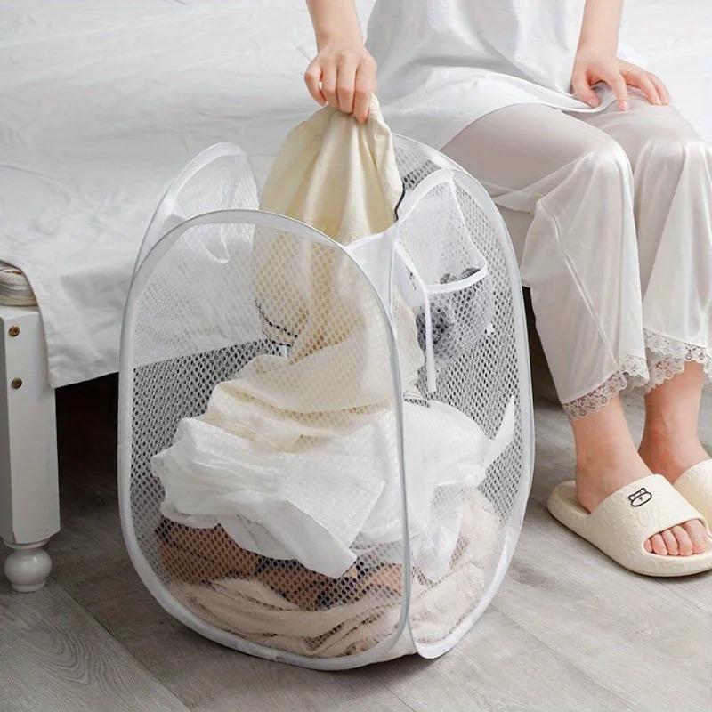Foldable Laundry Basket Large Capacity Dirty Clothes Hamper Mesh Washing Bin Portable Clothes Storage Organizer Bedroom Bathroom