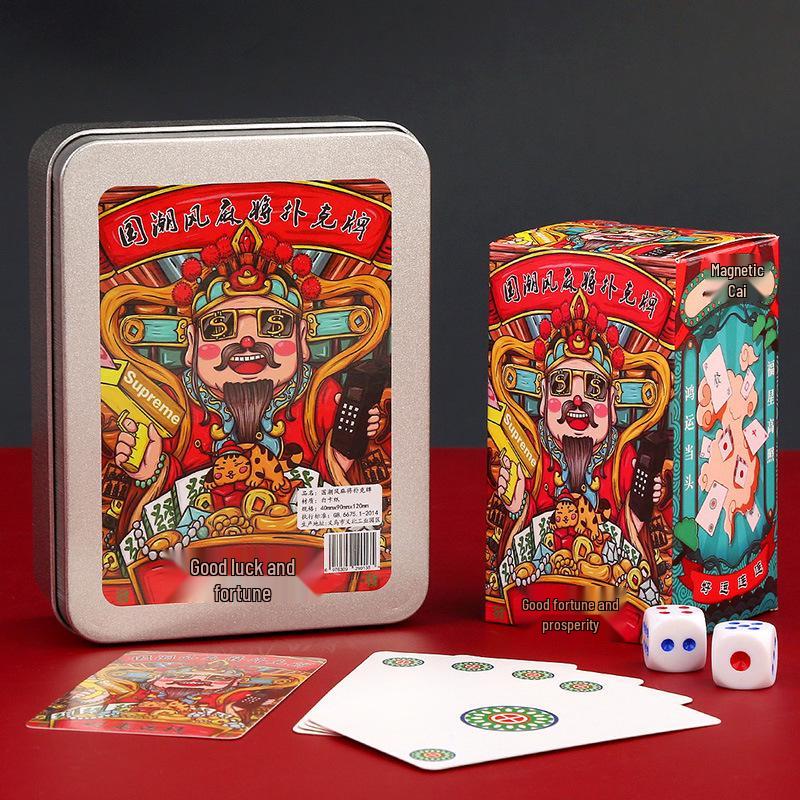 Portable 144-Piece Paper Mahjong Poker Cards In Iron Box - Non-Plastic