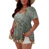 Women's Fashionable Casual Short Sleeve Loose Fit Button Front Printed Blouse